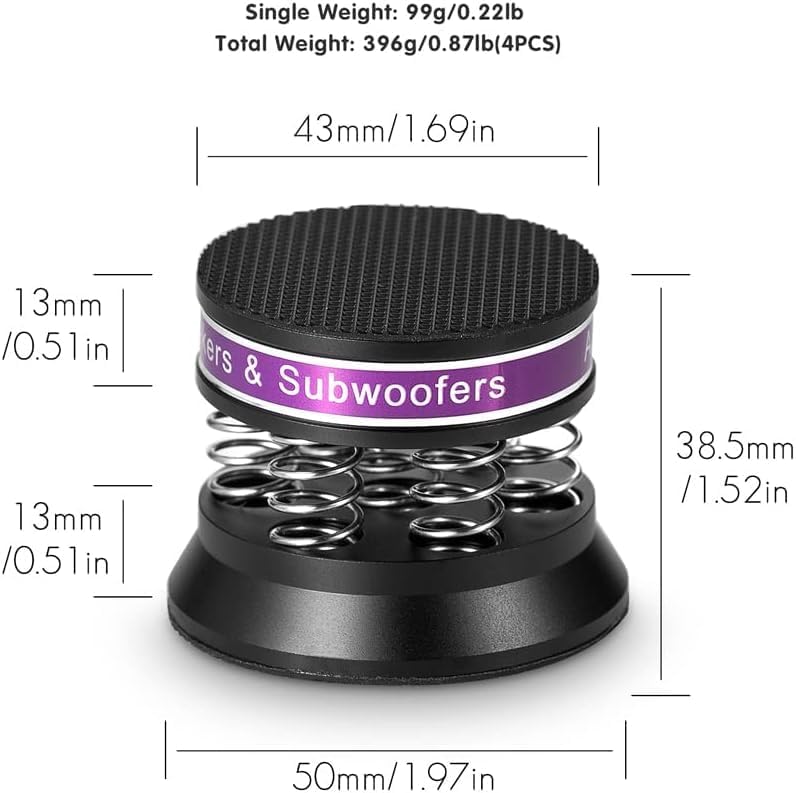 Tertullus 4pcs Spring Speaker Feet Isolation Foot 43mm×38.5mm Stand HiFi Aluminum Shock Absorber Isolation Pads Turntable Dac Feet Pad(Black) - Image 2